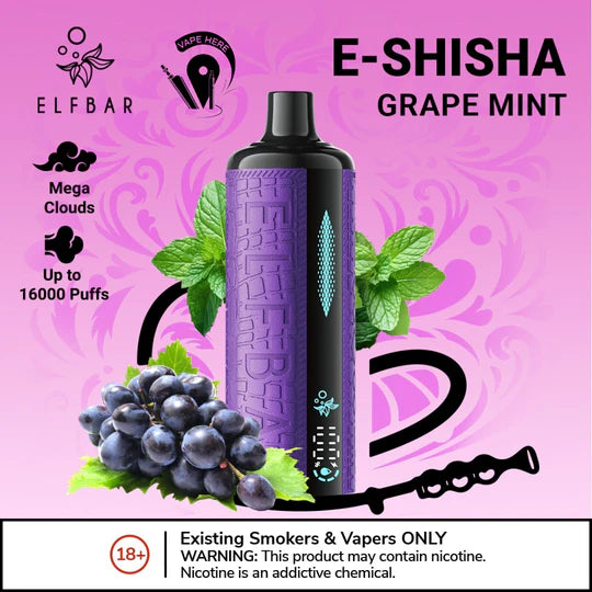 Middle Eastern shisha vape flavors palette, Double Apple Grape Mint blueberry vape ingredients, Fruit and ice vape flavors - ELFBAR E-Shisha 16000 PUFFS DISPOSABLE VAPE Ultimate DTL ...